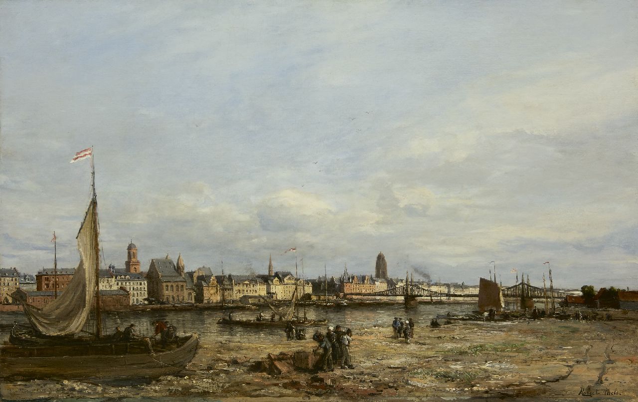 Robert Mols | Frankfurt am Main with the 'Eiserner Steg' bridge, seen from Sachsenhausen, oil on canvas, 76.1 x 116.6 cm, signed l.r. and to be dated after 1870