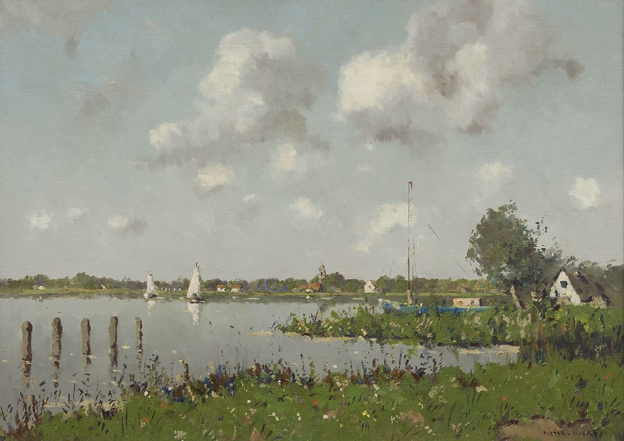 Bruynesteyn N.  | Nicolaas 'Nico' Bruynesteyn, Sailingboats on a river in summer, oil on canvas 51.0 x 70.7 cm, signed l.r. with pseudonym 'Pieter van Noort' and painted ca. 1940