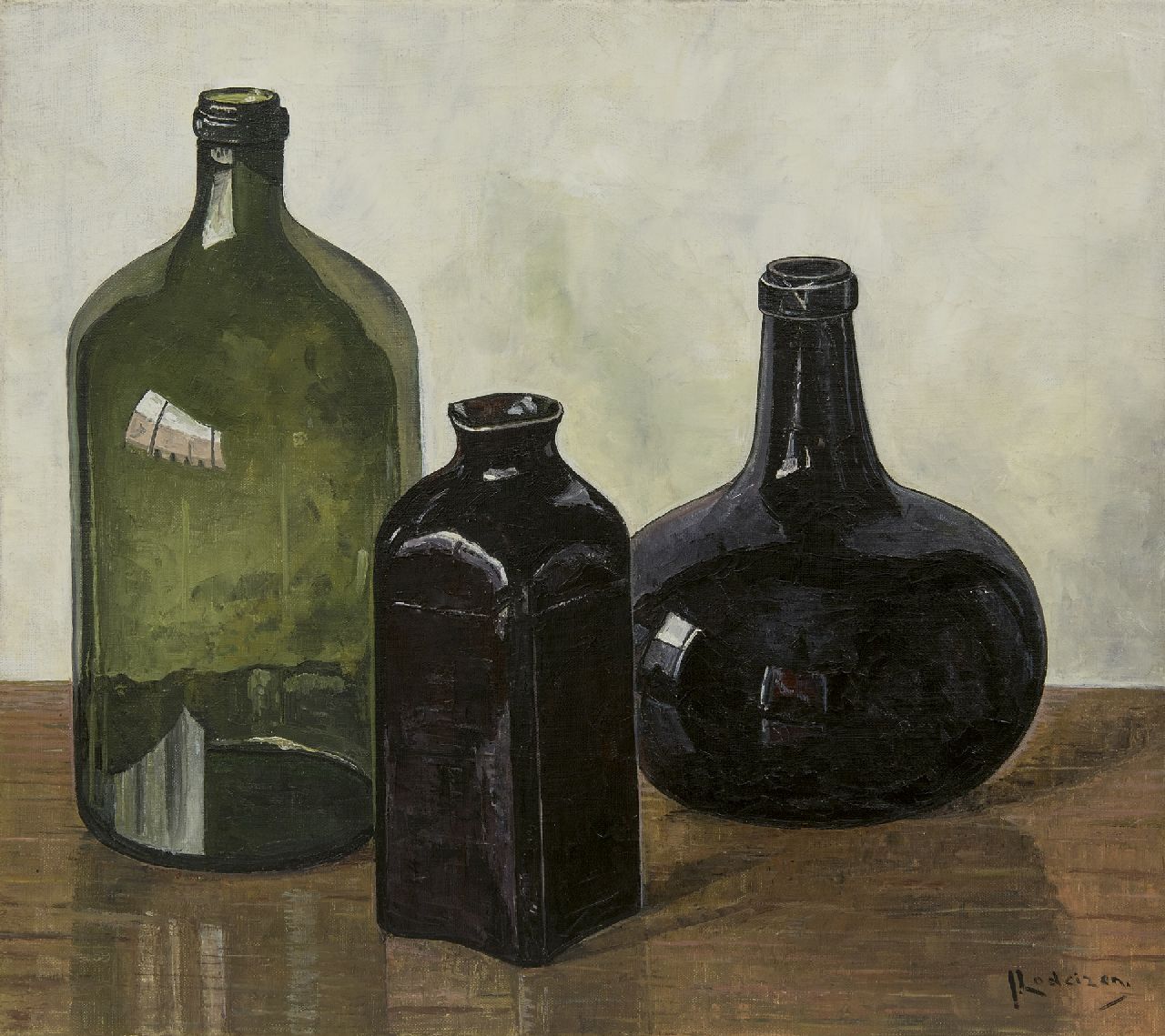 Lodeizen J.  | Johannes 'Jo' Lodeizen, Still life with bottles, oil on canvas 45.3 x 50.7 cm, signed l.r.