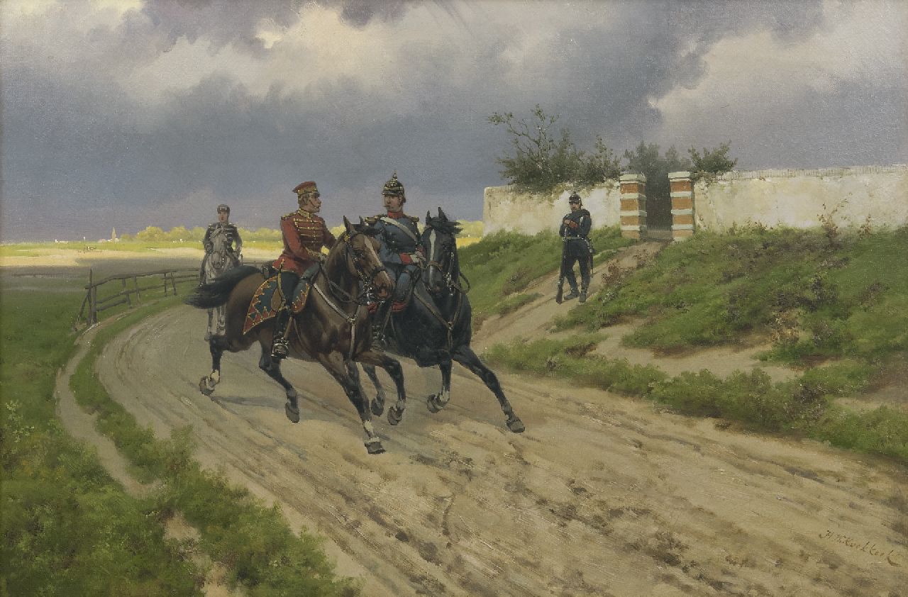 Koekkoek H.W.  | Hermanus Willem Koekkoek | Paintings offered for sale | Prussian cavalrymen on horseback, oil on canvas 40.3 x 60.4 cm, signed l.r. and painted in 1890