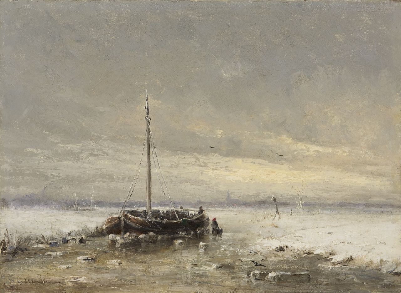 Laan G. van der | Gerard van der Laan | Paintings offered for sale | A frozen ship, oil on panel 31.1 x 42.5 cm, signed l.l. and without frame