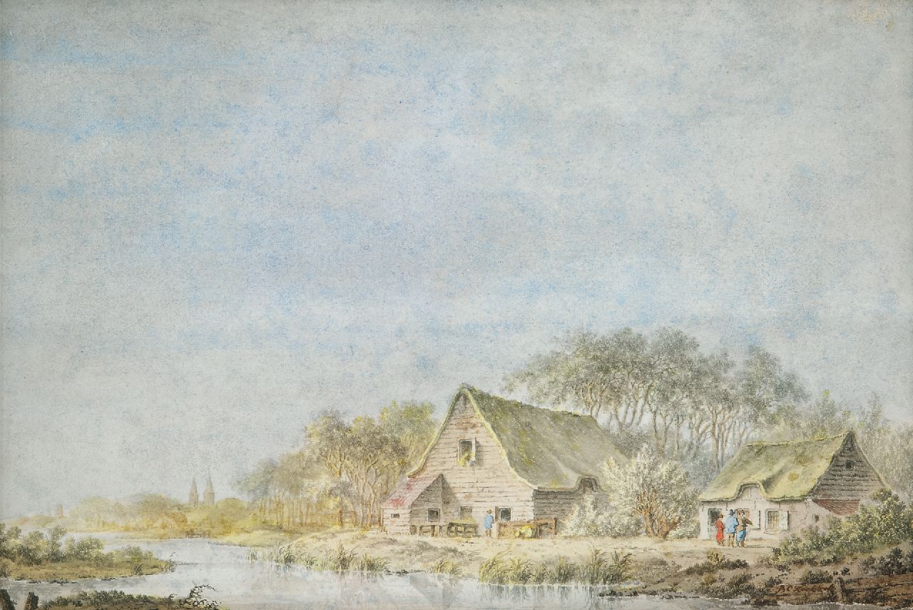 Koekkoek B.C.  | Barend Cornelis Koekkoek, A river landscape, ink and watercolour on paper 18.6 x 27.7 cm, signed l.r.