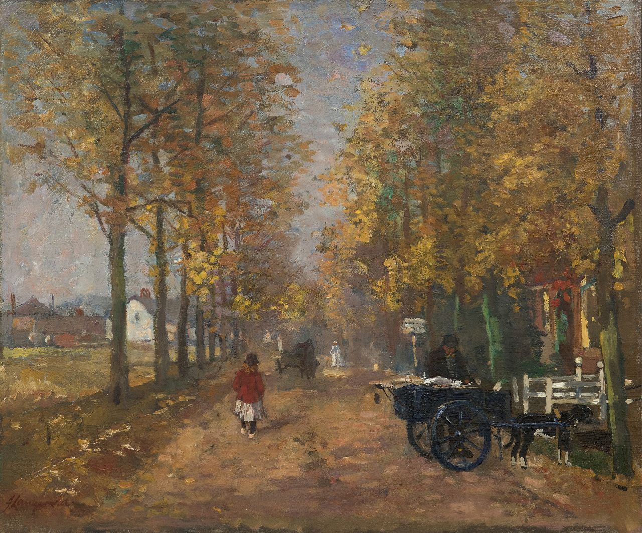 Langeveld F.A.  | Franciscus Arnoldus 'Frans' Langeveld | Paintings offered for sale | Village lane in autumn, Laren, oil on canvas 55.5 x 66.6 cm, signed l.l.
