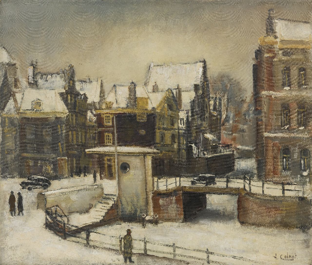 Colnot A.J.G.  | 'Arnout' Jacobus Gustaaf Colnot, The Rokin in Amsterdam seen from Arti, winter 1940-1941, oil on canvas 55.4 x 65.3 cm, signed l.r.