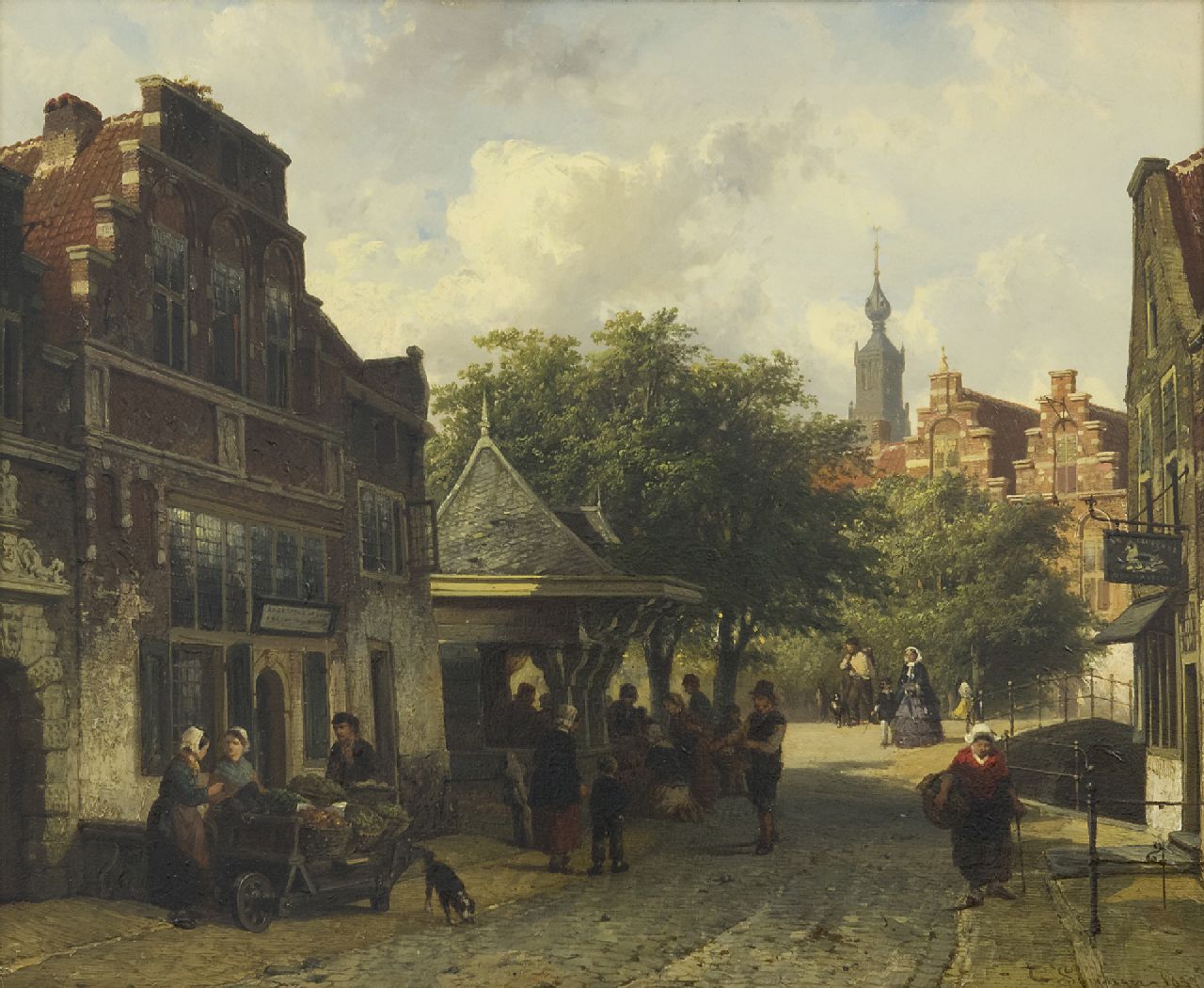 Springer C.  | Cornelis Springer, A view of Oudewater, oil on panel 33.5 x 40.5 cm, signed l.r. in full and l.l. with monogram and dated l.r. 1857 and l.l. '57