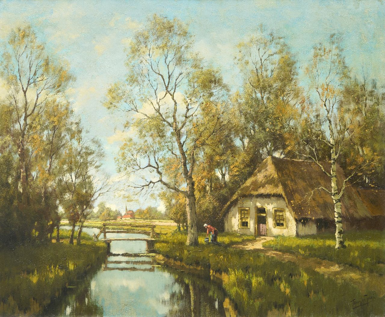 Tinus de Jongh | Farmhouse near a stream, oil on canvas, 74.5 x 89.6 cm, signed l.r. and without frame