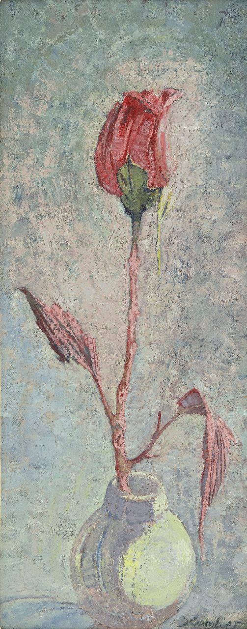 Cambier J.Z.  | 'Juliette' Ziane Cambier, A rose in a vase, oil on canvas laid down on board 40.1 x 16.6 cm, signed l.r.