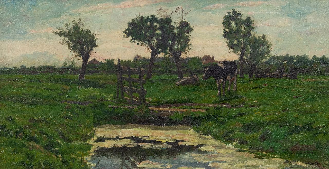 Piet Zwart | Cows by a fence, oil on canvas, 33.3 x 61.3 cm, signed l.r.