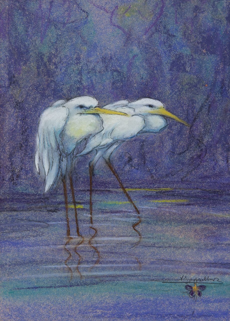 Klein Sprokkelhorst A.  | Albert Klein Sprokkelhorst, Herons, pastel on paper 36.5 x 27.0 cm, signed l.r.