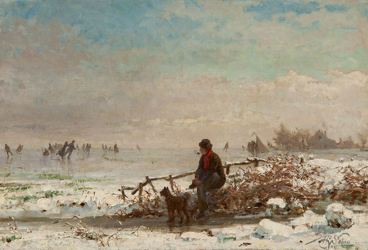Seben H. van | Henri van Seben, Skating fun on a winter day, oil on canvas 32.0 x 47.2 cm, signed l.r.