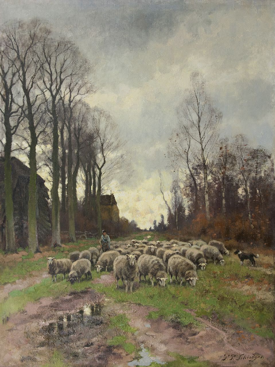 Schiedges jr. P.P.  | Petrus Paulus Schiedges jr. | Paintings offered for sale | Sheep herding, oil on canvas 121.3 x 90.6 cm, signed l.r.
