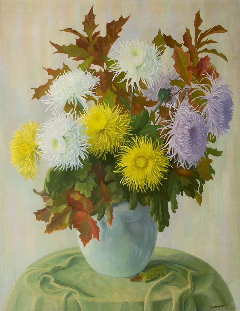 Smorenberg D.  | Dirk Smorenberg | Paintings offered for sale | Spider mums, oil on canvas 116.2 x 90.0 cm, signed l.r.