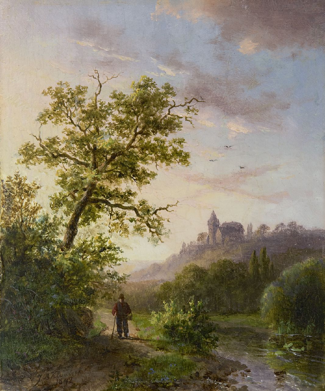 Klombeck J.B.  | Johann Bernard Klombeck | Paintings offered for sale | Rhinelandscape in summer, oil on panel 16.3 x 13.5 cm, signed l.l. and dated 1842