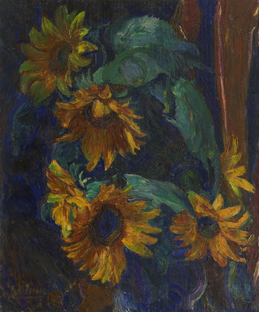 Altink J.  | Jan Altink, Sunflowers, oil on canvas 56.5 x 46.5 cm, signed l.l.