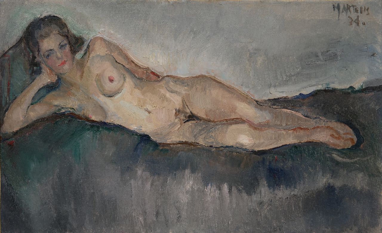 Martens G.G.  | Gijsbert 'George' Martens | Paintings offered for sale | Reclining nude, oil on canvas 38.2 x 61.6 cm, signed u.r. and dated '34