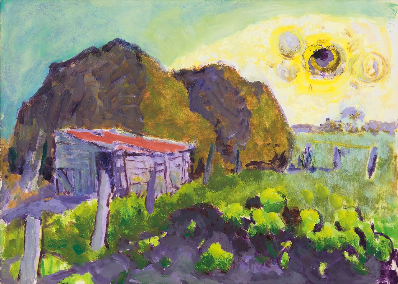 Altink J.  | Jan Altink, Farmyard in summer, oil on paper 48.2 x 67.2 cm