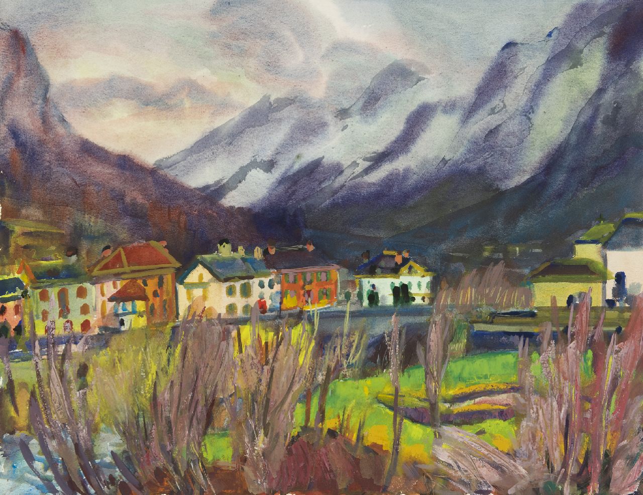 Vries J. de | Jannes de Vries, Bignasco in the Maggia valley, Italy, watercolour and gouache on paper 55.8 x 73.0 cm