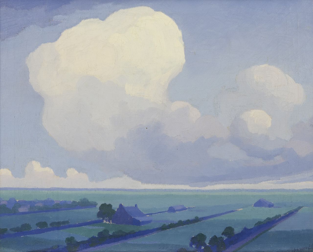 Smorenberg D.  | Dirk Smorenberg, The blue farm, oil on canvas 43.7 x 53.5 cm, signed l.r. and 1915-1918