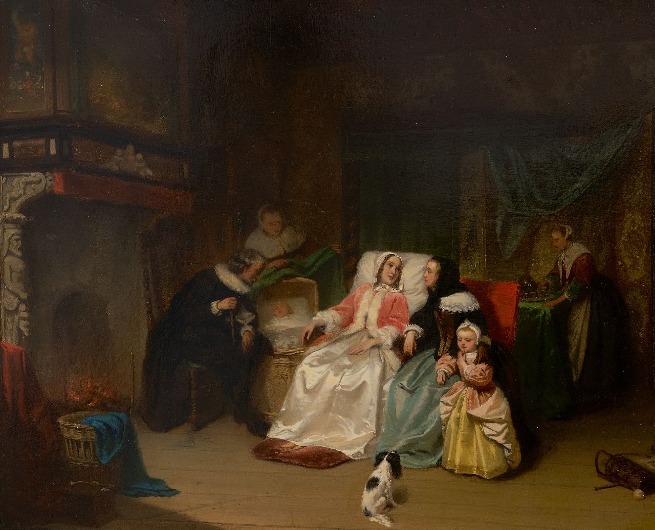 Hendrik Jacobus Scholten | Visiting the newly-born, oil on panel, 38.0 x 47.1 cm, signed l.l. and dated '52, without frame