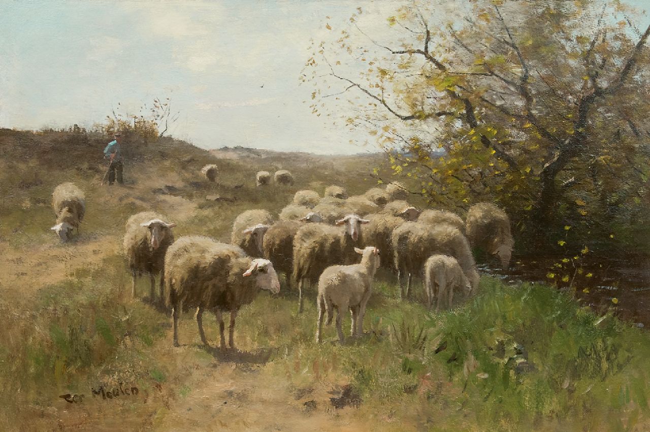 Meulen F.P. ter | François Pieter ter Meulen, Shepherd with flock, oil on canvas 63.9 x 94.6 cm, signed l.l.