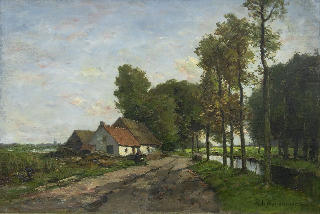 Mondriaan F.H.  | Frédéric Hendrik 'Frits' Mondriaan | Paintings offered for sale | Landscape with a farmhouse along a canal, oil on canvas 43.0 x 63.5 cm, signed l.r.