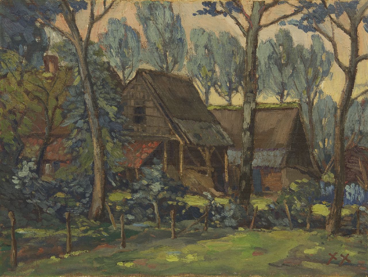 Kruysen J.  | Johannes 'Jan' Kruysen | Paintings offered for sale | Farmyard, oil on canvas 45.2 x 60.3 cm, signed l.r. with monogram