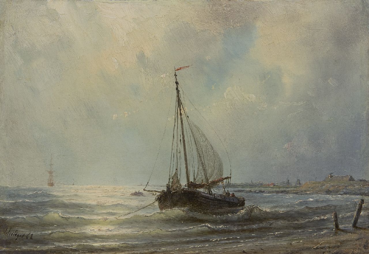 Schiedges P.P.  | Petrus Paulus Schiedges, Anchored along the coast, oil on panel 23.0 x 33.2 cm, signed l.l. and dated '62