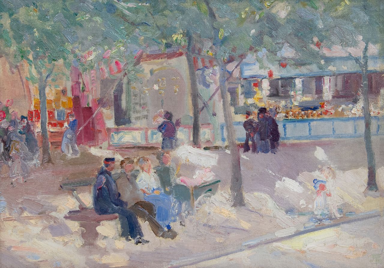 Jefferys M.  | Marcel Jefferys | Paintings offered for sale | A day at the fair, oil on canvas laid down on panel 27.4 x 38.3 cm, signed l.r. with monogram