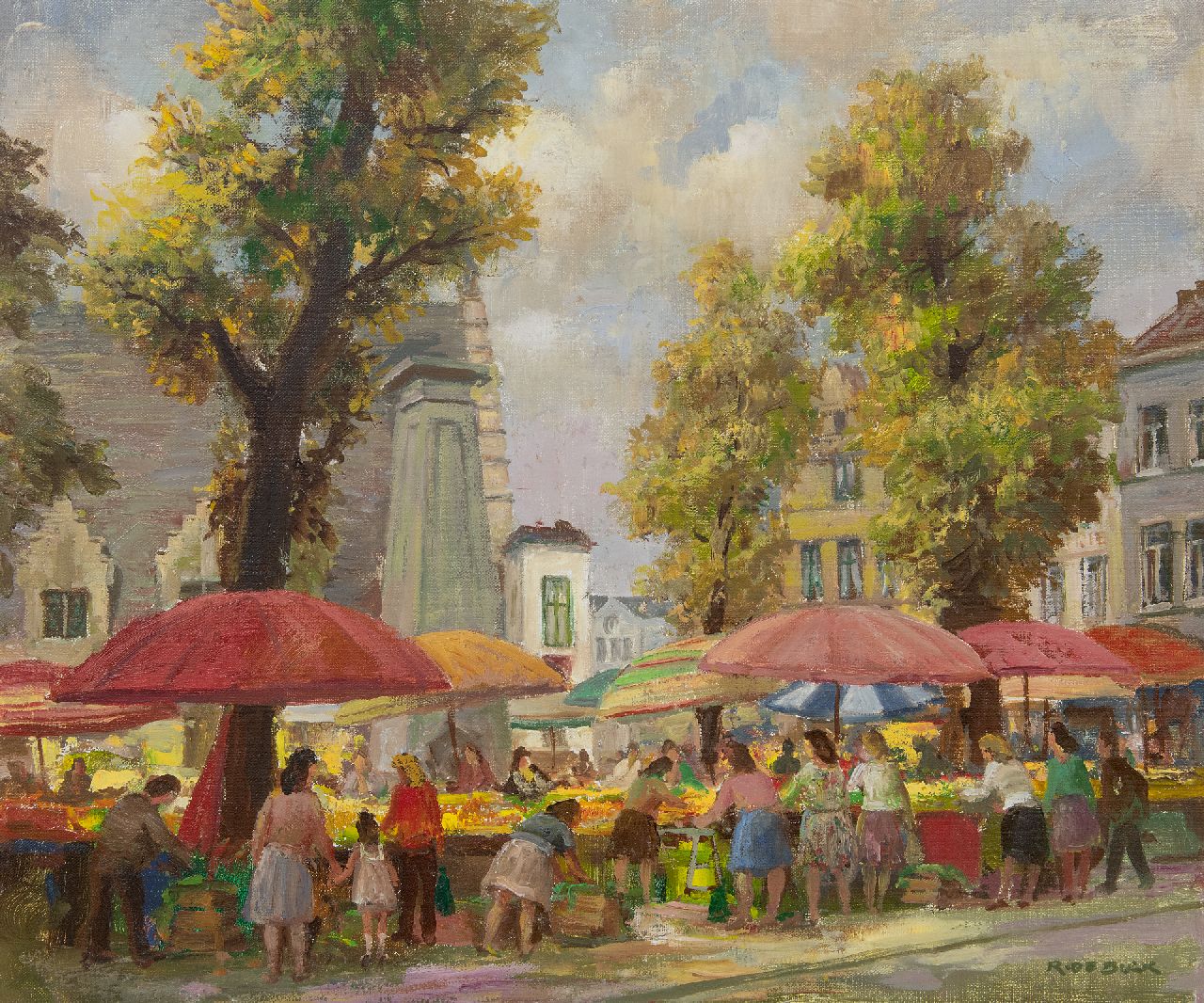 Buck R. de | Raphaël de Buck | Paintings offered for sale | The Groentemarkt in Ghent (Flanders), oil on canvas 50.3 x 60.2 cm, signed l.r.