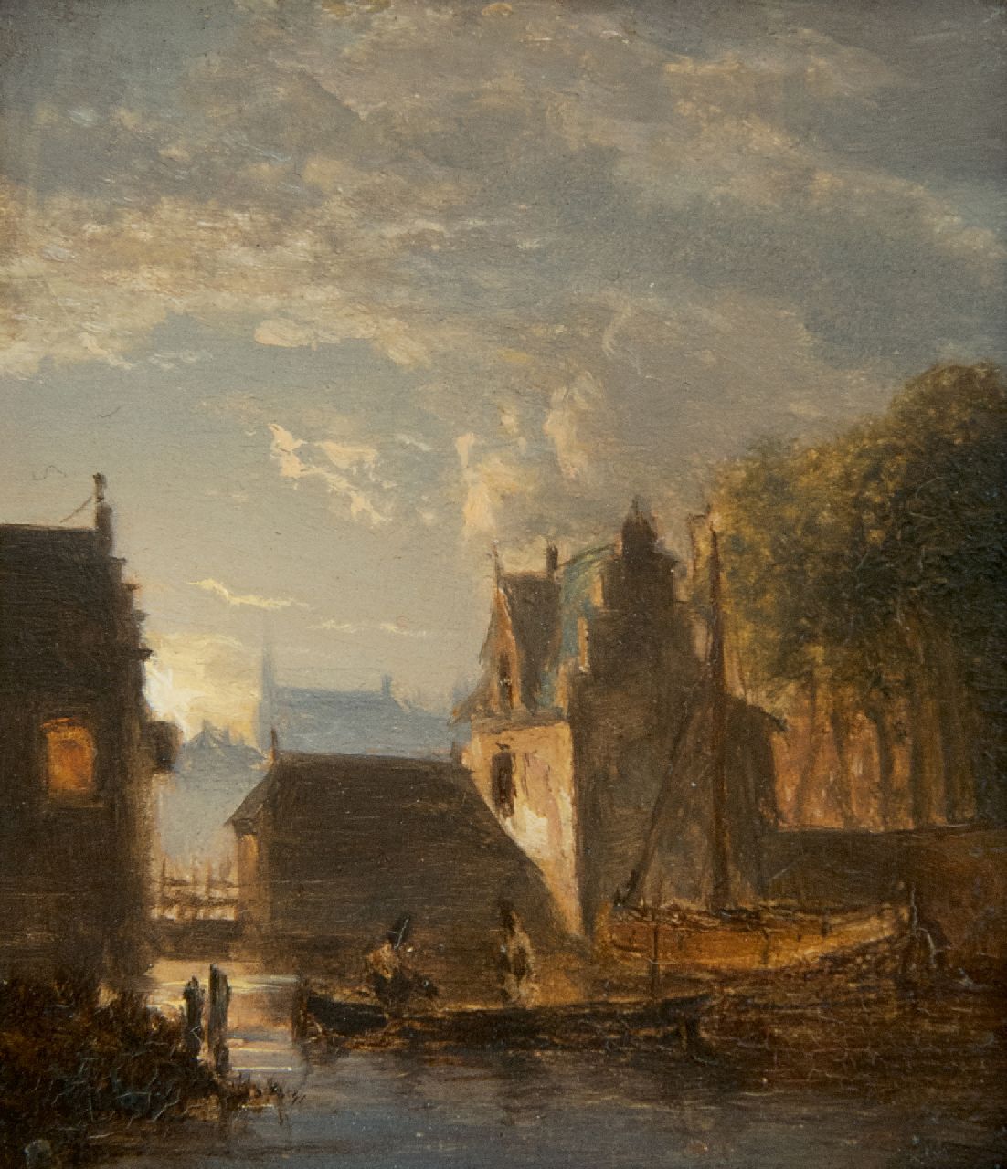 Abels J.Th.  | 'Jacobus' Theodorus Abels | Paintings offered for sale | A moonlit townview, oil on panel 7.8 x 7.0 cm