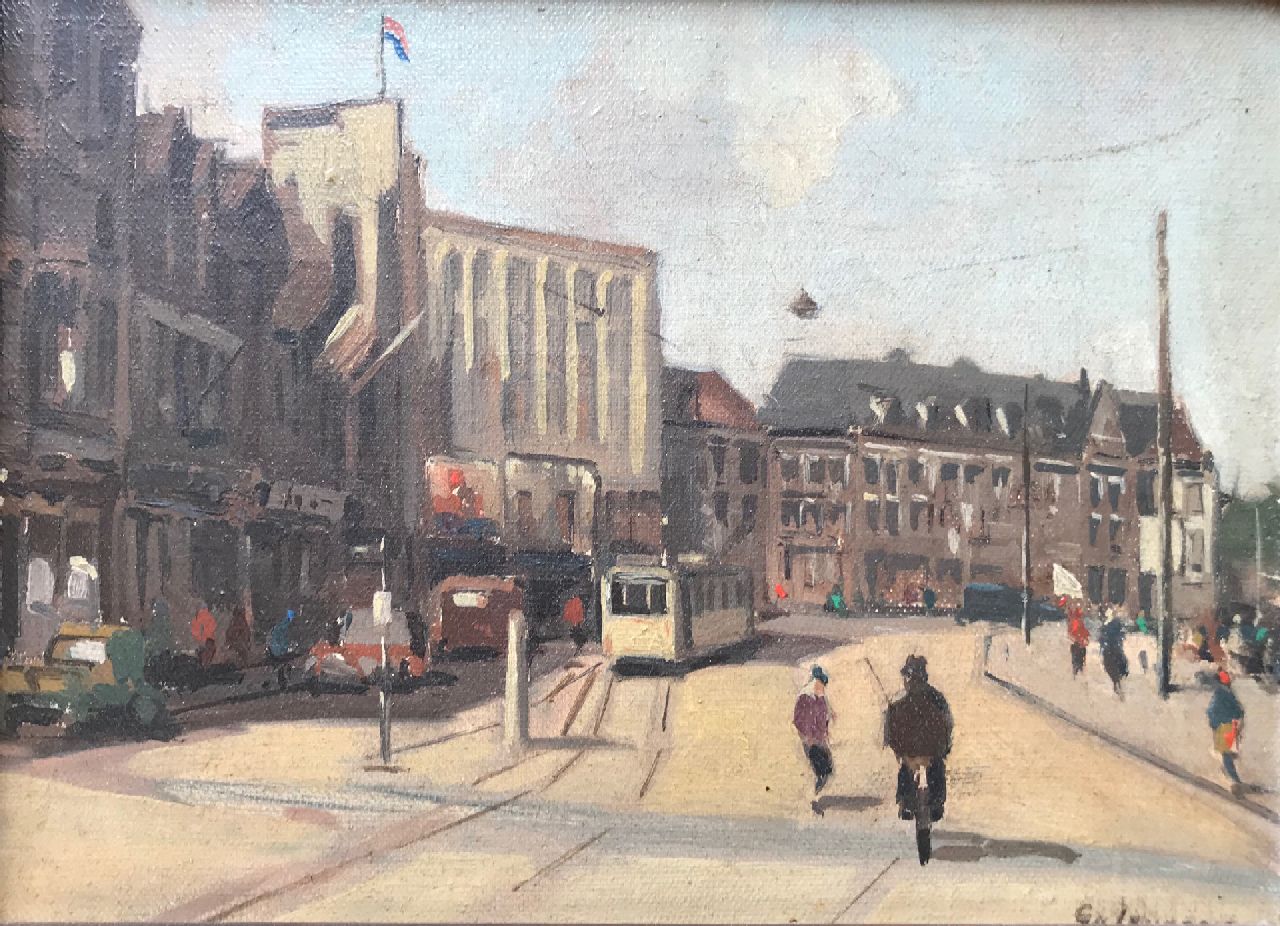 Jeveren G. van | Gerrit van Jeveren, A view of the Hofweg, The Hague, oil on canvas 18.5 x 24.1 cm, signed l.r.