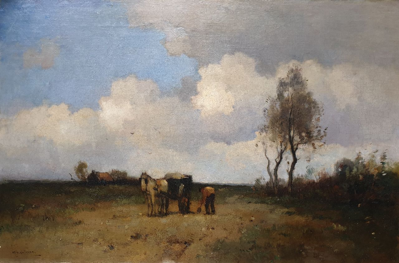 Knikker A.  | Aris Knikker | Paintings offered for sale | A landscape with a farmer digging sand, oil on canvas 50.2 x 74.8 cm, signed l.l. and without frame