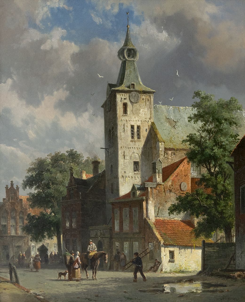 Eversen A.  | Adrianus Eversen, A view of the Andreas church in Hattem, oil on canvas 47.8 x 38.7 cm, signed l.r. and on a label on the reverse