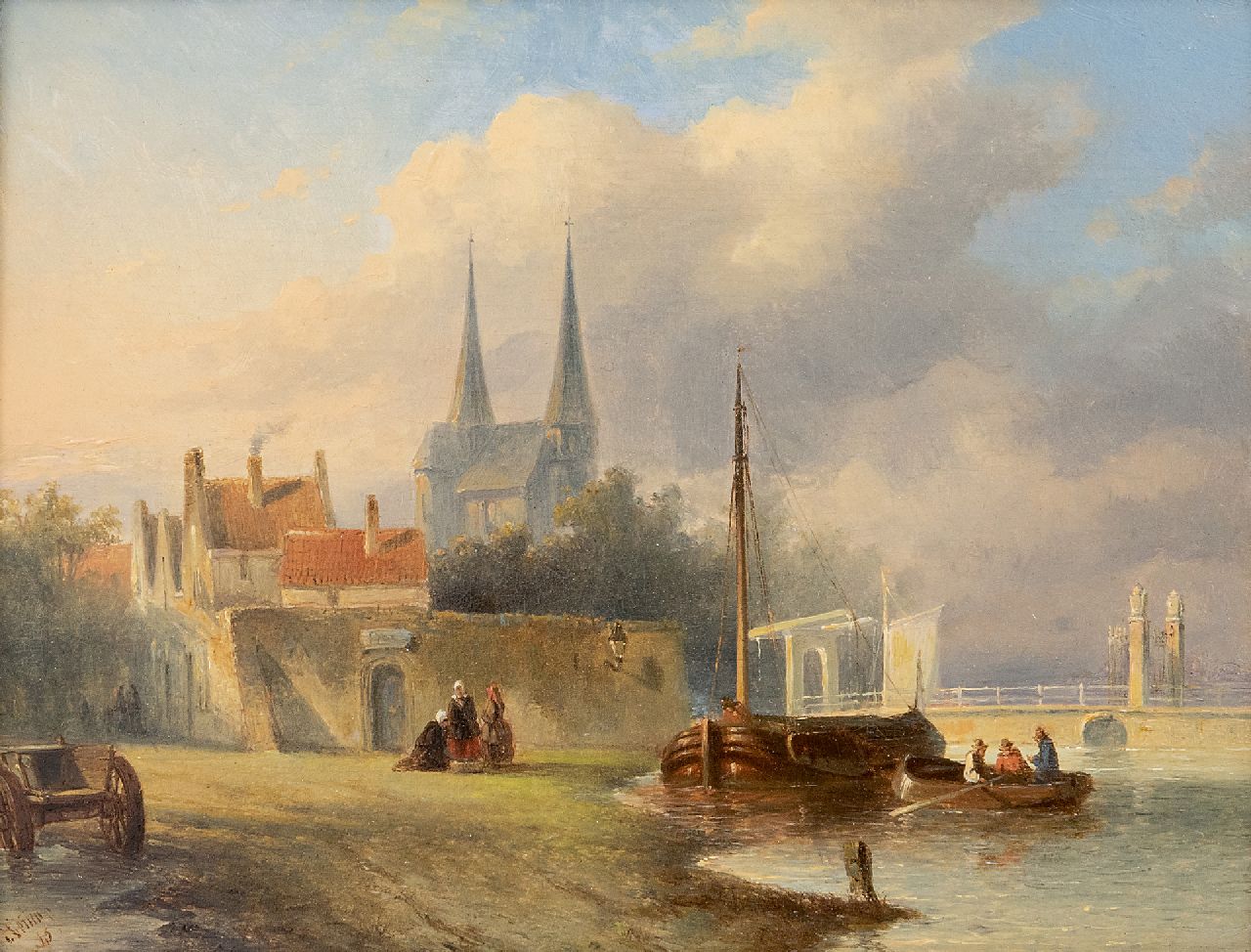 Vertin P.G.  | Petrus Gerardus Vertin, A Dutch town along a river, oil on panel 19.4 x 25.6 cm, signed l.l. and dated '45