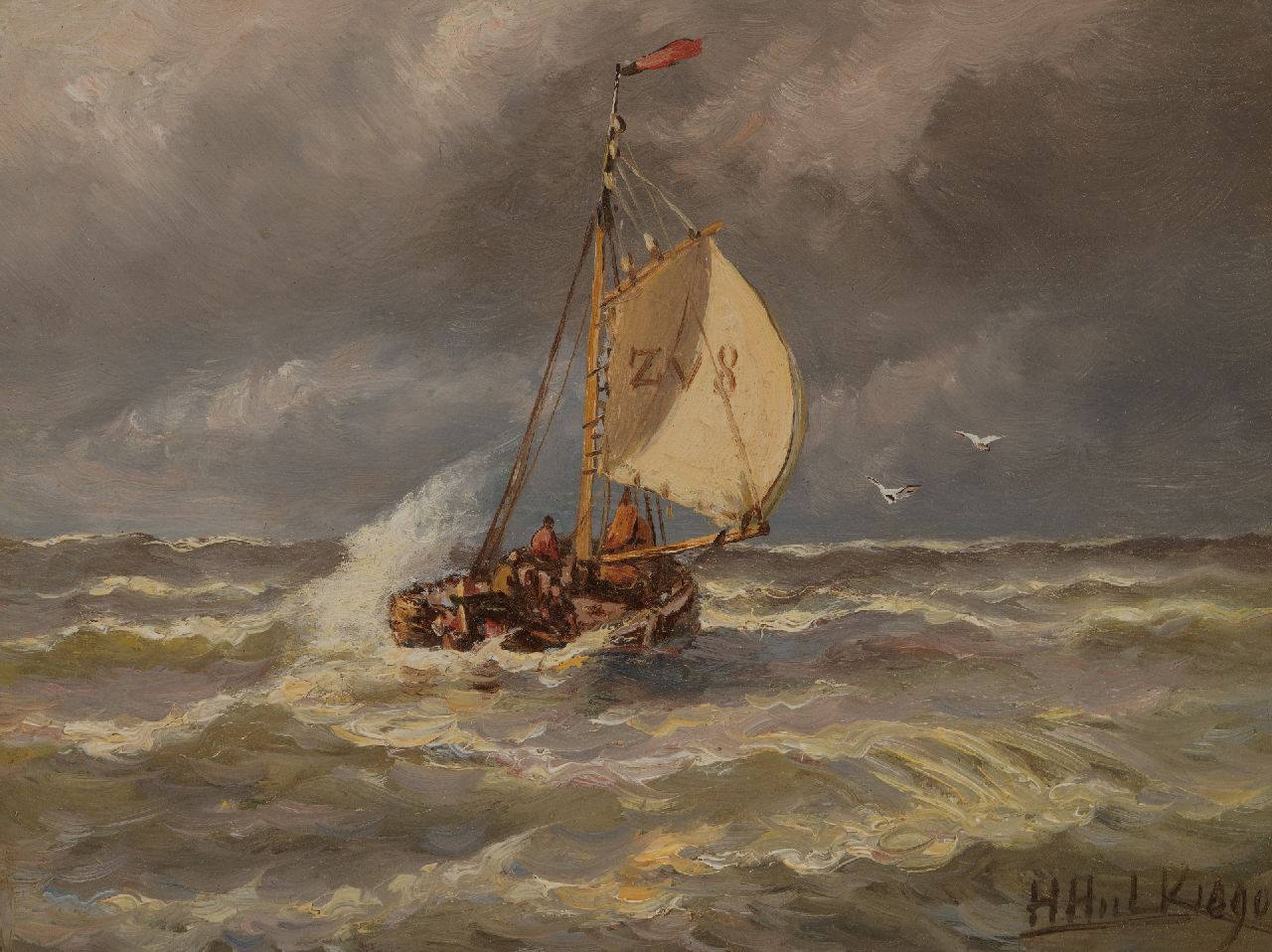 Hulk H.  | Hendrik Hulk, Sailing ship on rough sea, oil on panel 16.3 x 21.3 cm, signed l.r. and dated 1890