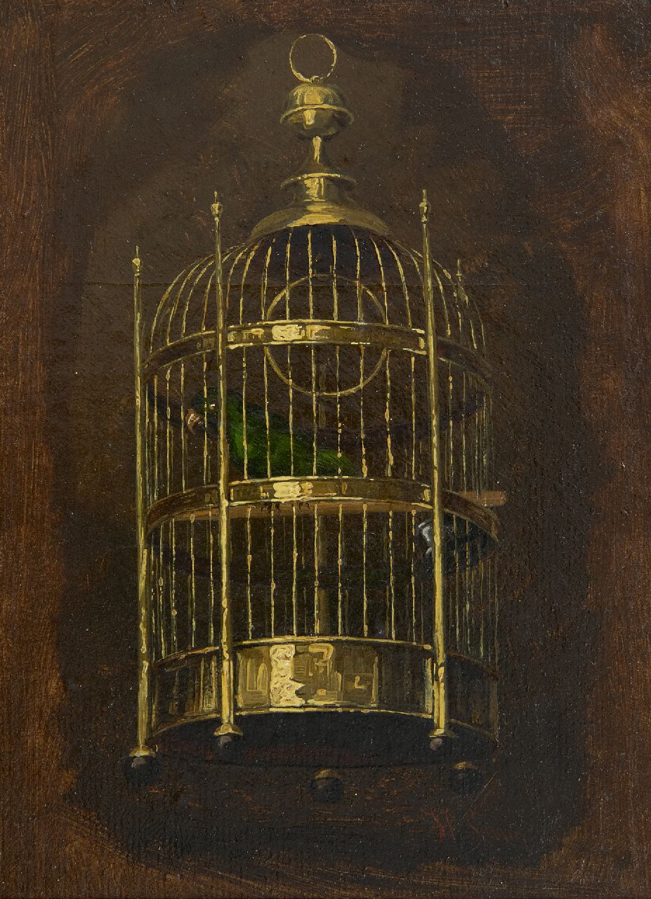 Savrij H.  | Hendrik Savrij | Paintings offered for sale | The parrot cage, oil on canvas laid down on panel 22.1 x 16.1 cm, signed l.r.