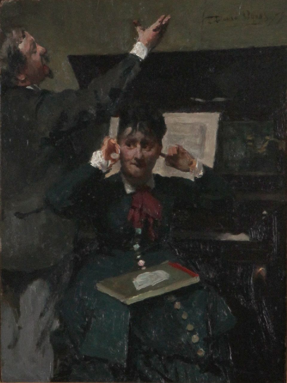 Oyens D.  | David Oyens, The singing exercise, oil on panel 31.9 x 23.4 cm, signed u.r.