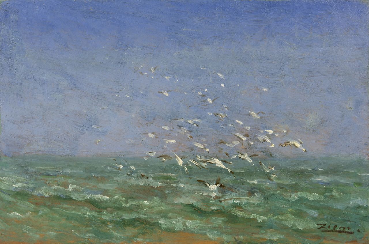 Ziem F.F.G.P.  | 'Félix' François Georges Philibert Ziem, Les mouettes, oil on panel 22.1 x 33.5 cm, signed l.r.