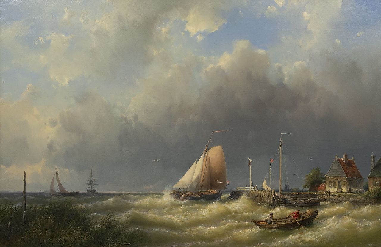 Koekkoek J.H.B.  | Johannes Hermanus Barend 'Jan H.B.' Koekkoek, Shipping in a storm off the coast, oil on canvas 65.0 x 102.7 cm, signed l.l. and dated 1862