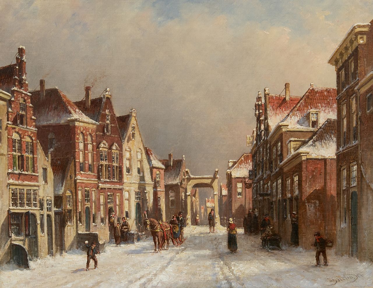 Vertin P.G.  | Petrus Gerardus Vertin | Paintings offered for sale | A snowy street with a drawbridge (possibly Edam), oil on canvas 36.3 x 45.5 cm, signed l.r. and dated '86