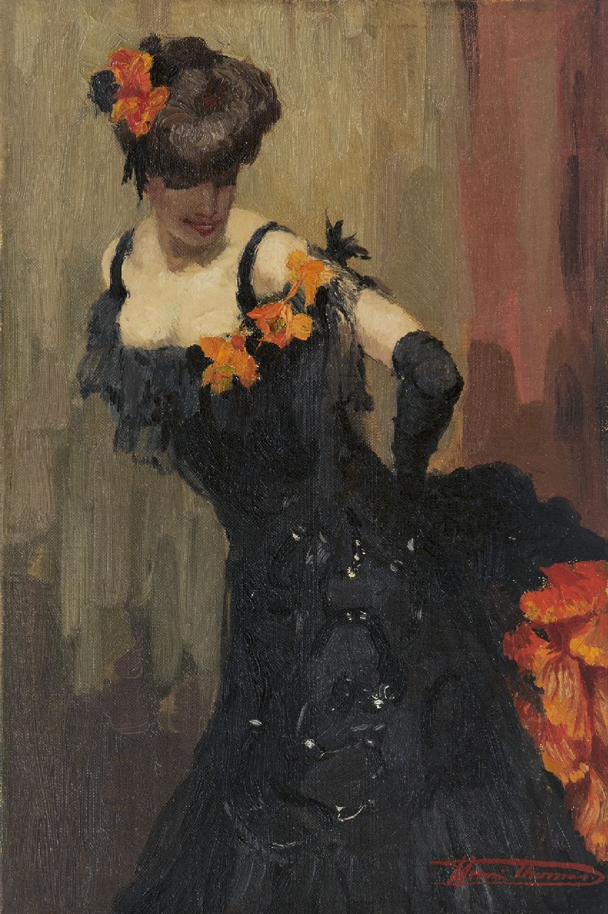 Thomas H.J.  | Henri Joseph Thomas | Paintings offered for sale | Dancer in a black dress, oil on canvas 45.3 x 30.3 cm, signed l.r.