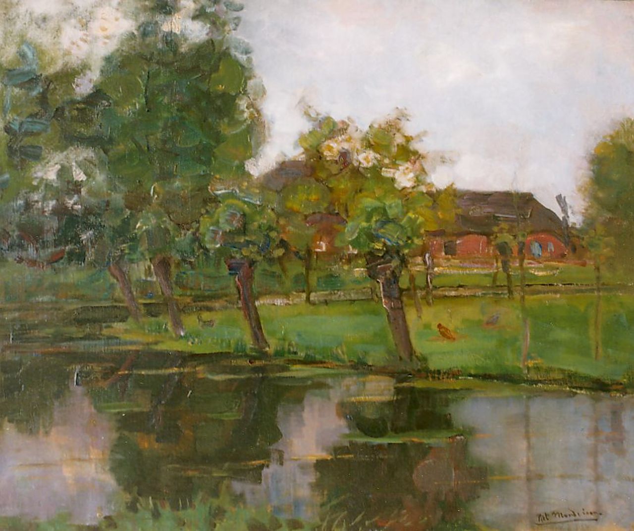 Mondriaan P.C.  | Pieter Cornelis 'Piet' Mondriaan, A farm along the river Gein, oil on canvas 62.0 x 74.5 cm, signed l.r. and ca 1903