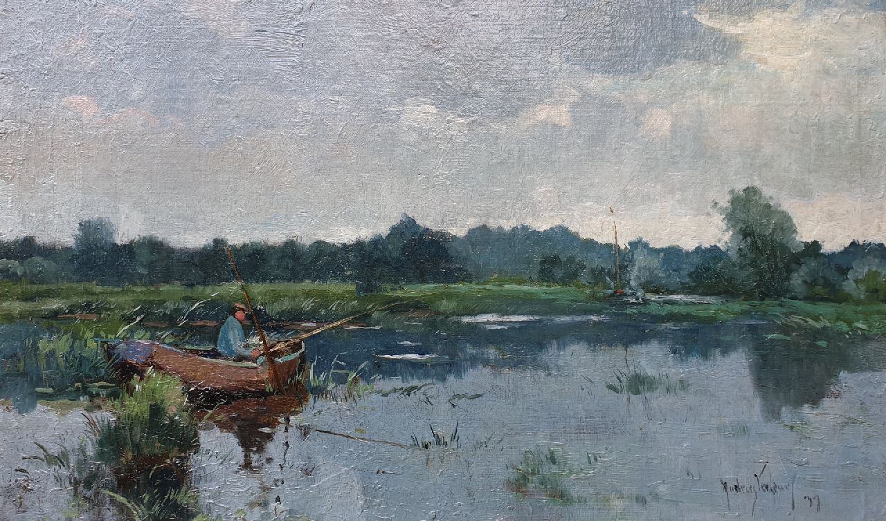 Andries Verleur | Angler in a polder landscape, oil on canvas laid down on board, 35.2 x 59.0 cm, signed l.r. and dated '37, without frame