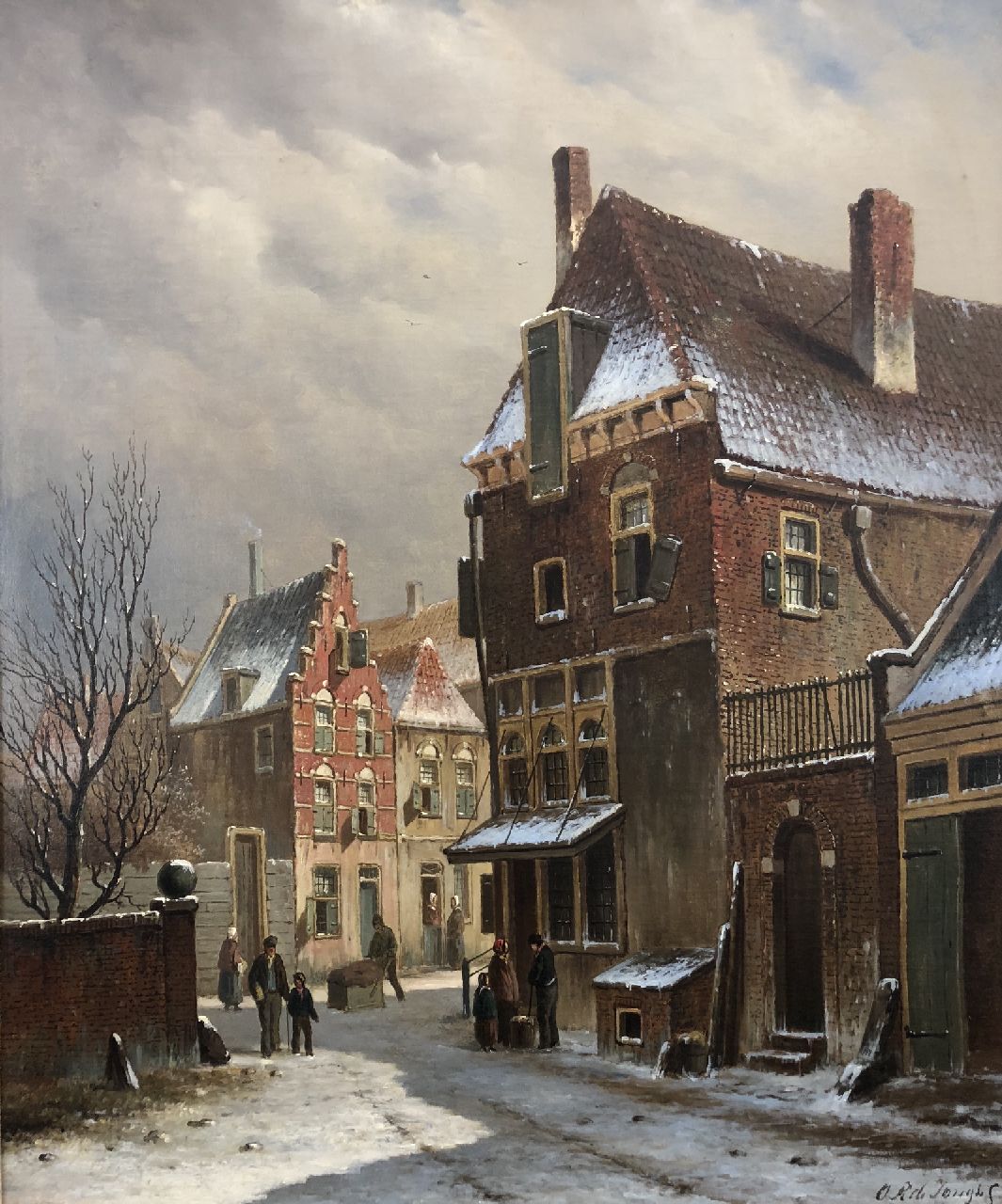 Jongh O.R. de | Oene Romkes de Jongh, Snowy cityscape, oil on canvas 67.9 x 54.6 cm, signed l.r.