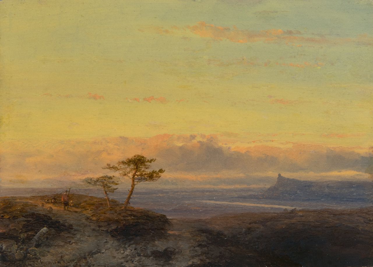 Hoppenbrouwers J.F.  | Johannes Franciscus Hoppenbrouwers | Paintings offered for sale | A river valley at sunset, oil on panel 16.2 x 22.3 cm, signed l.l. and dated '41, without frame
