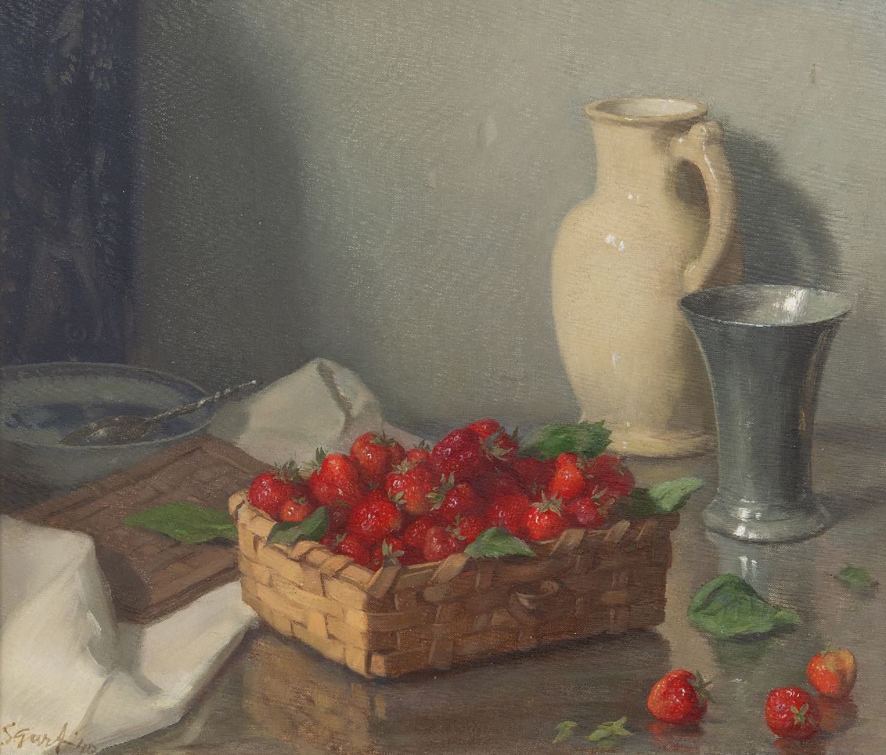 Garf S.  | Salomon Garf | Paintings offered for sale | A still life with strawberries in a basket, oil on canvas 48.7 x 56.4 cm, signed l.l. and dated '40