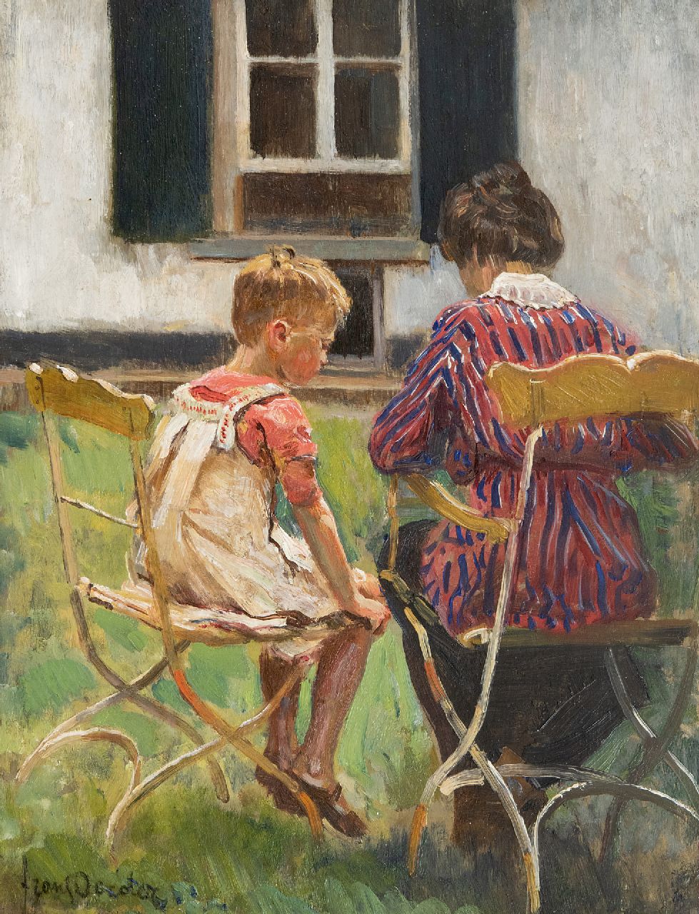 Oerder F.D.  | 'Frans' David Oerder, Mother and daughter in the garden, oil on panel 37.1 x 28.5 cm, signed l.l.