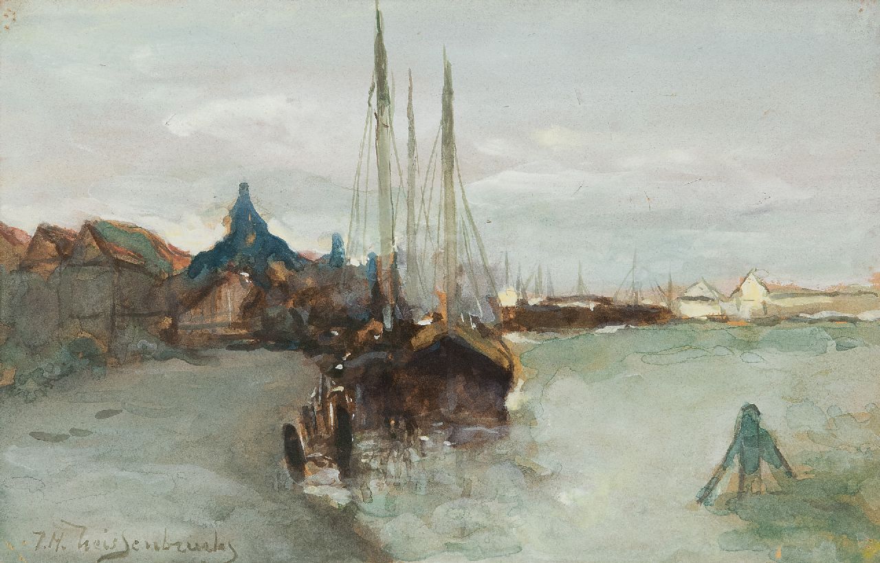 Weissenbruch H.J.  | Hendrik Johannes 'J.H.' Weissenbruch, The harbour of Zaandam, watercolour on paper 14.5 x 22.5 cm, signed l.l.