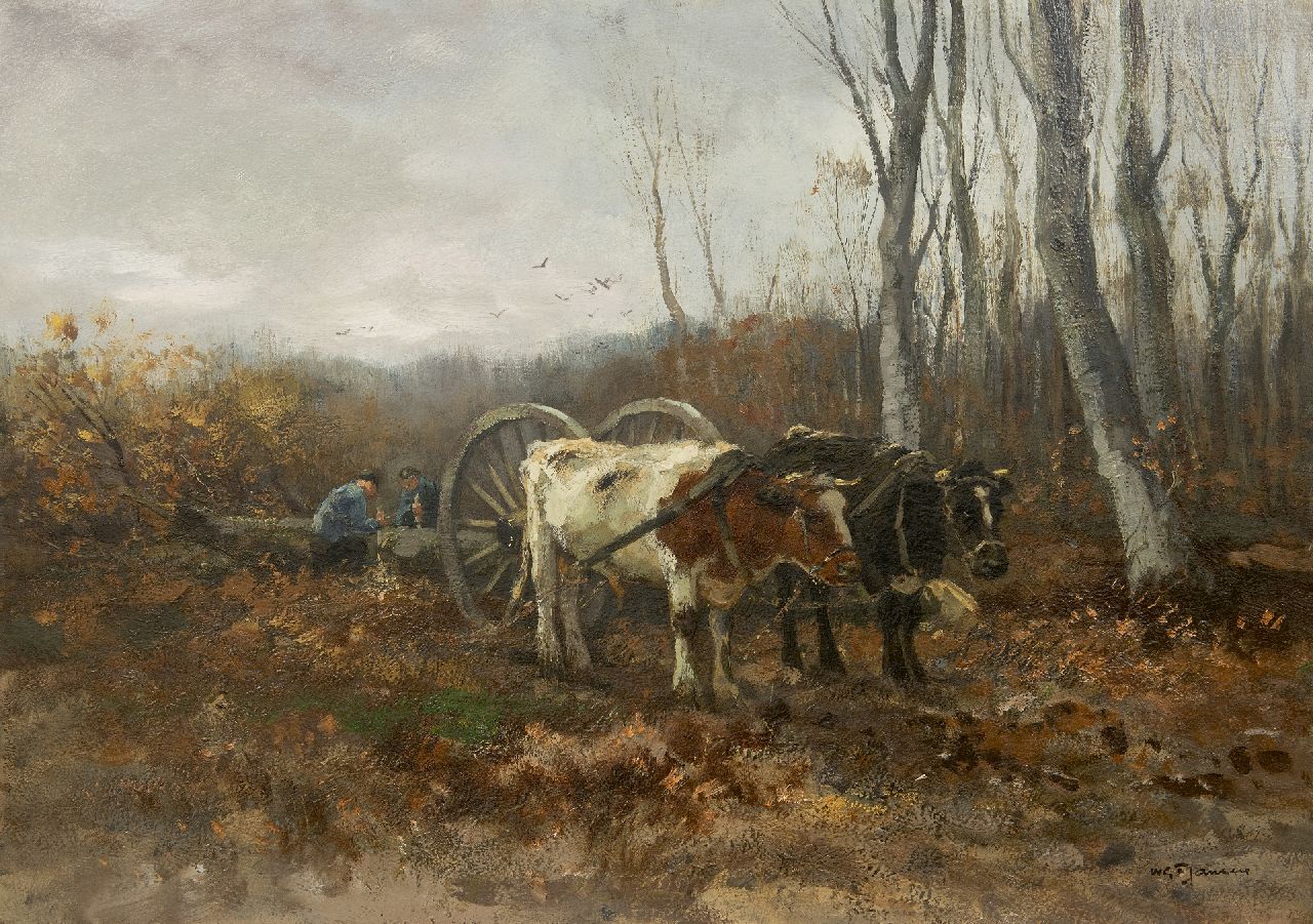 Jansen W.G.F.  | 'Willem' George Frederik Jansen, Lumbermen at work, oil on canvas 71.2 x 101.2 cm, signed l.r.