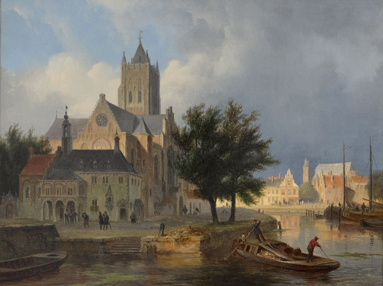 Hove B.J. van | Bartholomeus Johannes 'Bart' van Hove | Paintings offered for sale | A capriccio town view, possibly Gorinchem, oil on panel 28.8 x 38.0 cm, signed l.r.